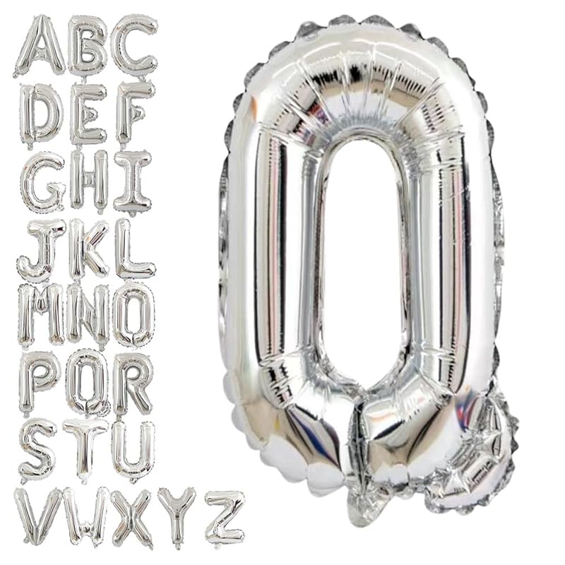 Silver Alphabet Balloon Set, Mix and Match, 16-inch, for Birthdays, Weddings, and Party Decorations (Silver Q)