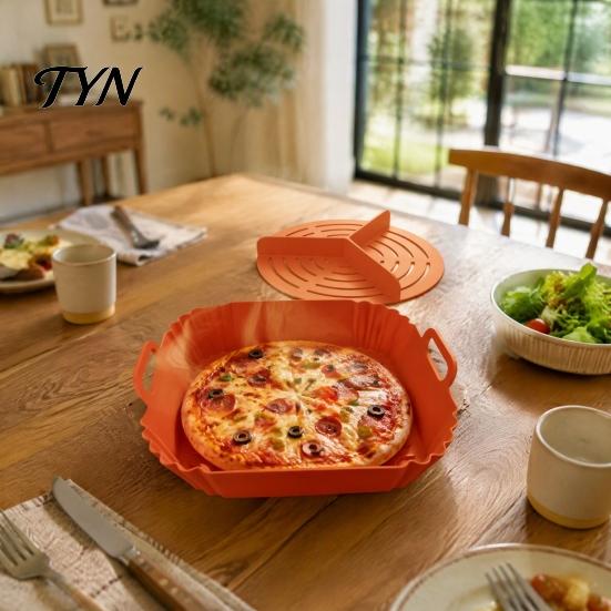 Food Grade Silicone Mold 2PCS Air Fryer Baking Pan with Handles, Square And Rectangular Supplies for Oven Tray Set, Nonstick Liner
