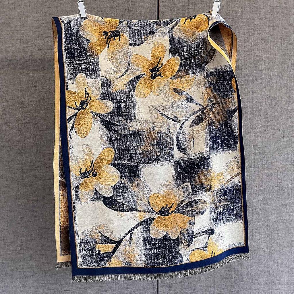 Осень новый универсальный клетчатый шарф с цветочным принтом персонализированный ретро цветовое сочетание цветочный узор шаль теплый шарф