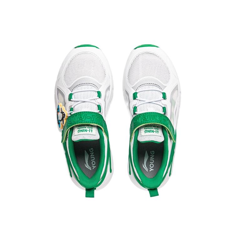 Li Ning Детская Повседневная Серия Удобная Модная Простая Универсальная Низкие Детские Повседневные Кроссовки Детские кроссовки Белый Зеленый YKCV266-1