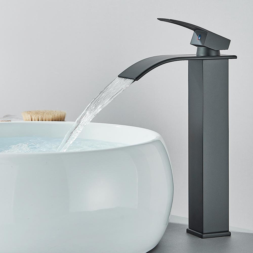 Quyanre Matte Black Waterfall Basin Faucet Single Handle Mixer Hot Cold Water Basin Crane Tap For Bathroom Wash Basin Mixer Tap
