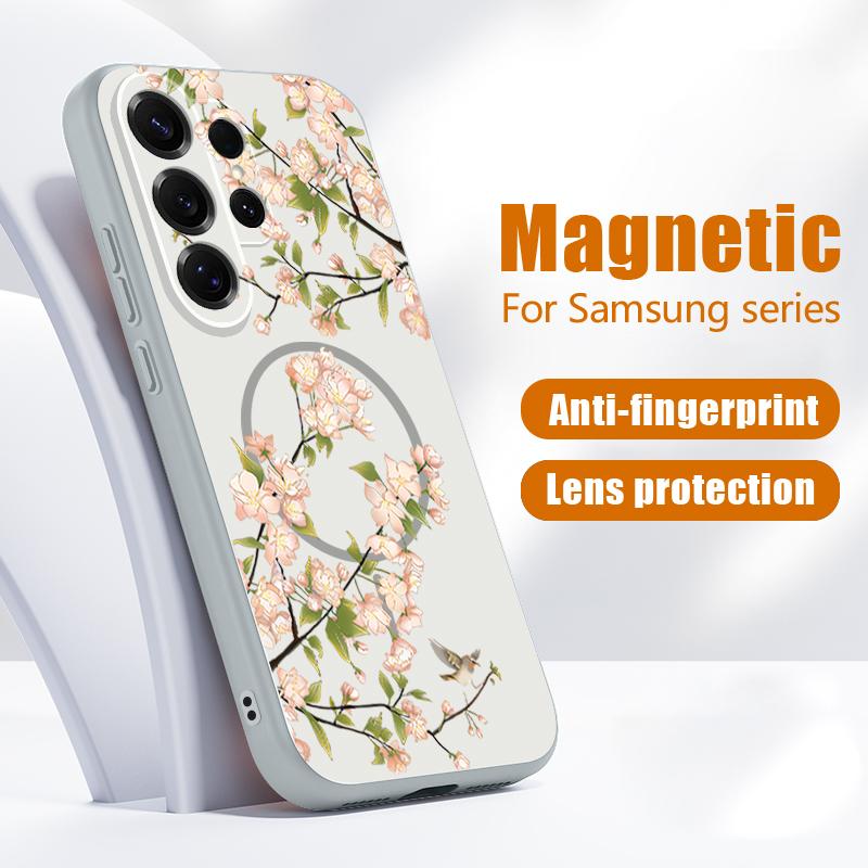 Чехол с узором из цветов вишни и розы для Samsung Galaxy S26 Ultra S25 Edge S24 Plus S23 FE S22 A17 A54 A55 A56 A57 5G Магнитный для MagSafe Матовый чехол