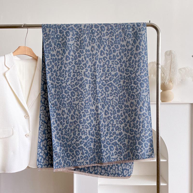 Fashion Leopard Print Double-Sided Imitation Cashmere Scarf Winter High-End Warm Shawl Women