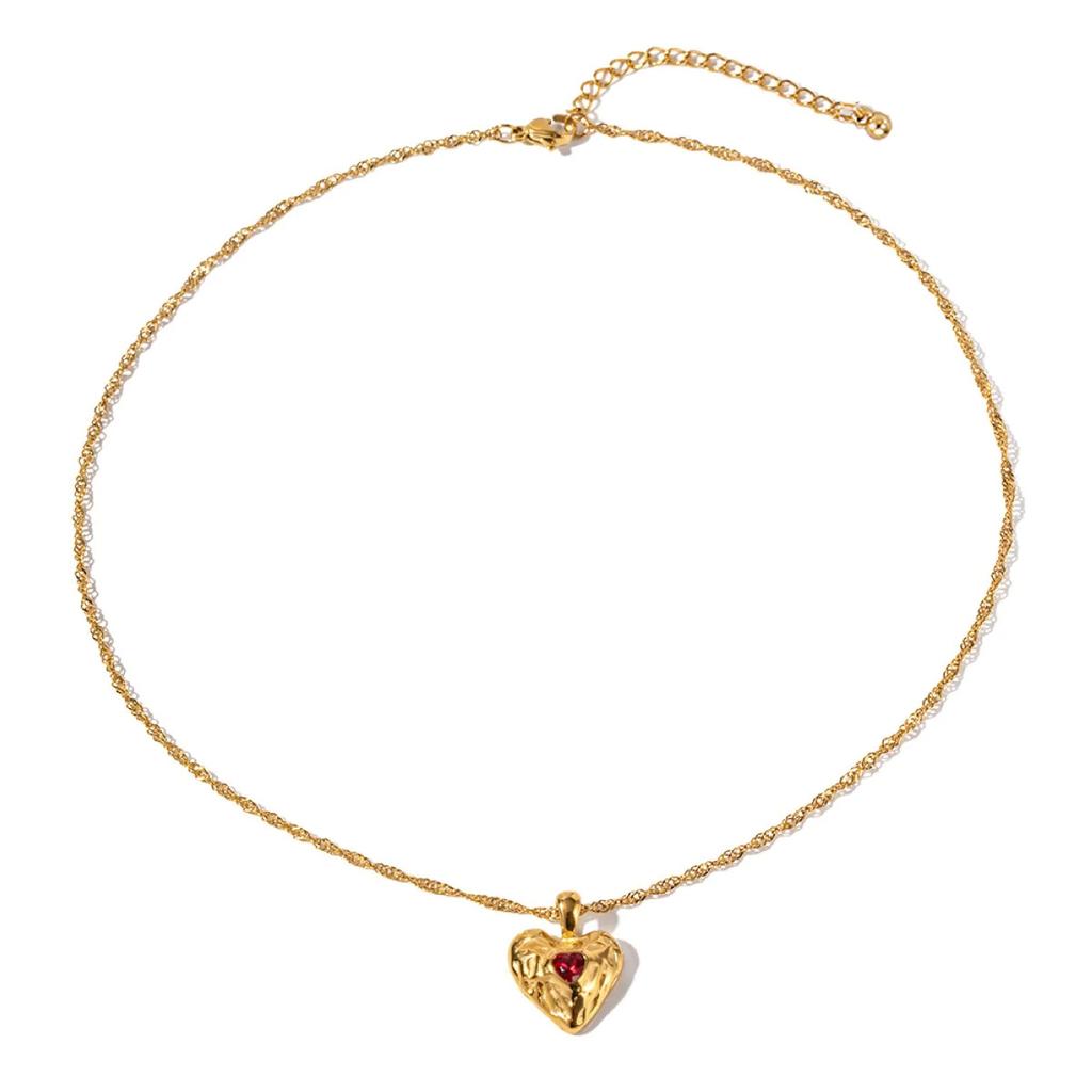 Heart-Shaped Lava Shaped Pendant Necklace New Fashion Punk Women Ins Style Metallic Texture Necklace18K Plated Jewelry Gift