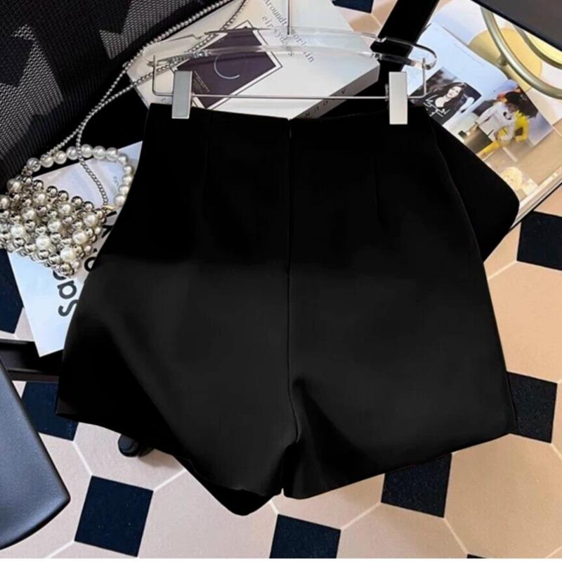 Простота летних брюк для костюма, женские однотонные, с высокой талией, на молнии, плиссированные, модные, универсальные, свободные, прямые, широкие шорты