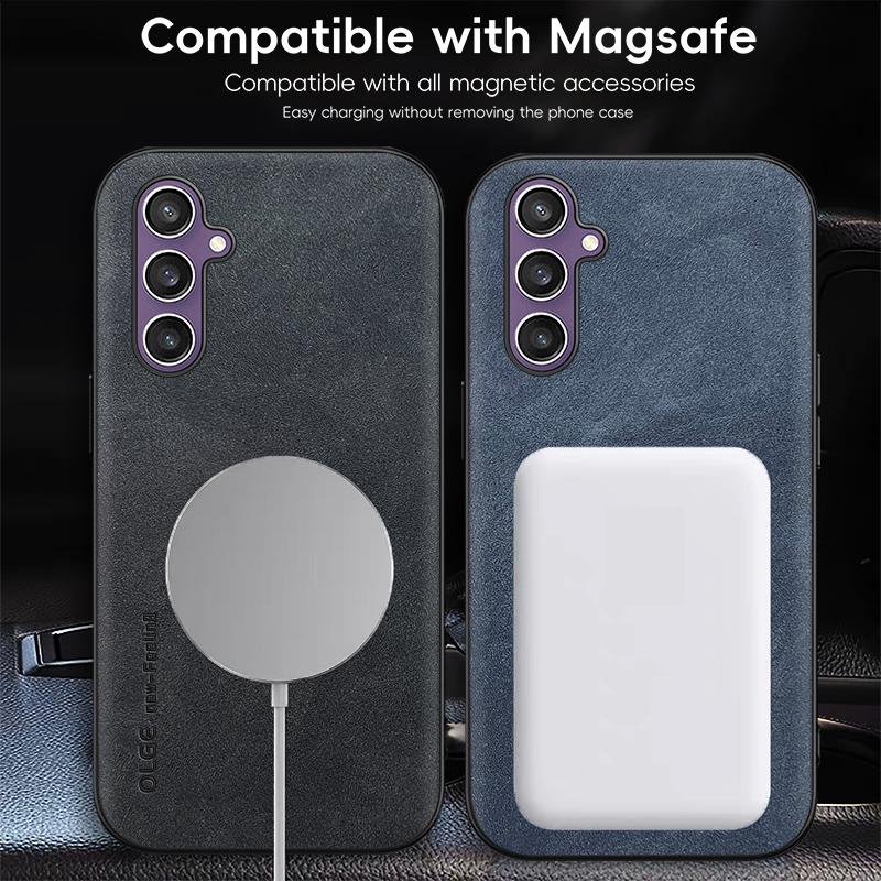 Роскошный кожаный чехол для телефона с магнитной беспроводной зарядкой MagSafe для Samsung Galaxy S26 S25 S24 S23 S22 Ultra Plus Задняя крышка