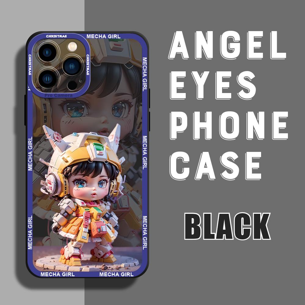 Cute Cartoon Girl Square Frame Phone Case for iPhone 13 Pro 12 Mini 11 6 6s 7 8 Plus Samusng Vivo Soft TPU Shockproof Cellphone Back Cover Cases