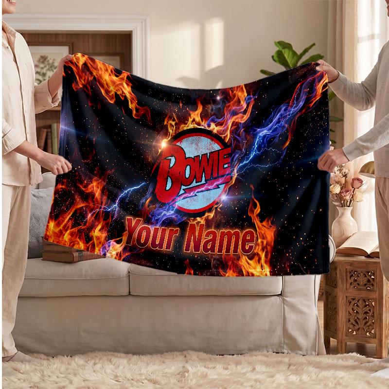 David Bowie Flannel Blanket, Custom Name Text Personalized Soft Throw Blanket Home Decor Gift