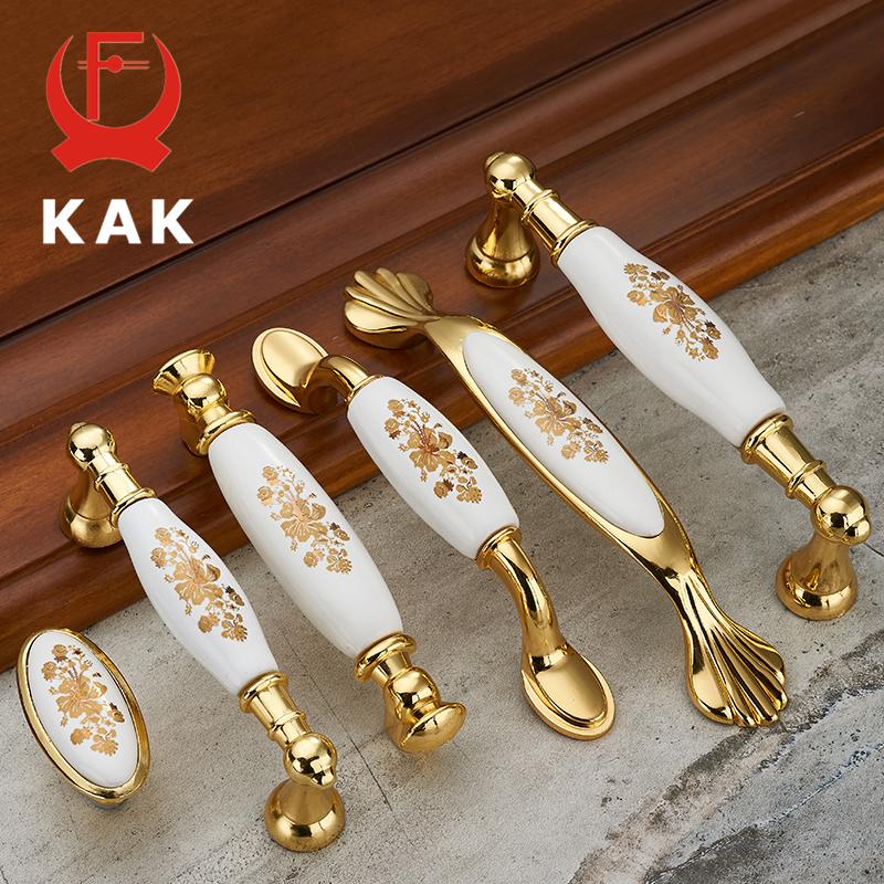 KAK Золотой Цветок Керамические Ручки для Шкафа Ручки для Выдвижных Ящиков из Сплава Цинка Ручки для Дверей Шкафа Модная Европейская Мебельная Ручка Фурнитура