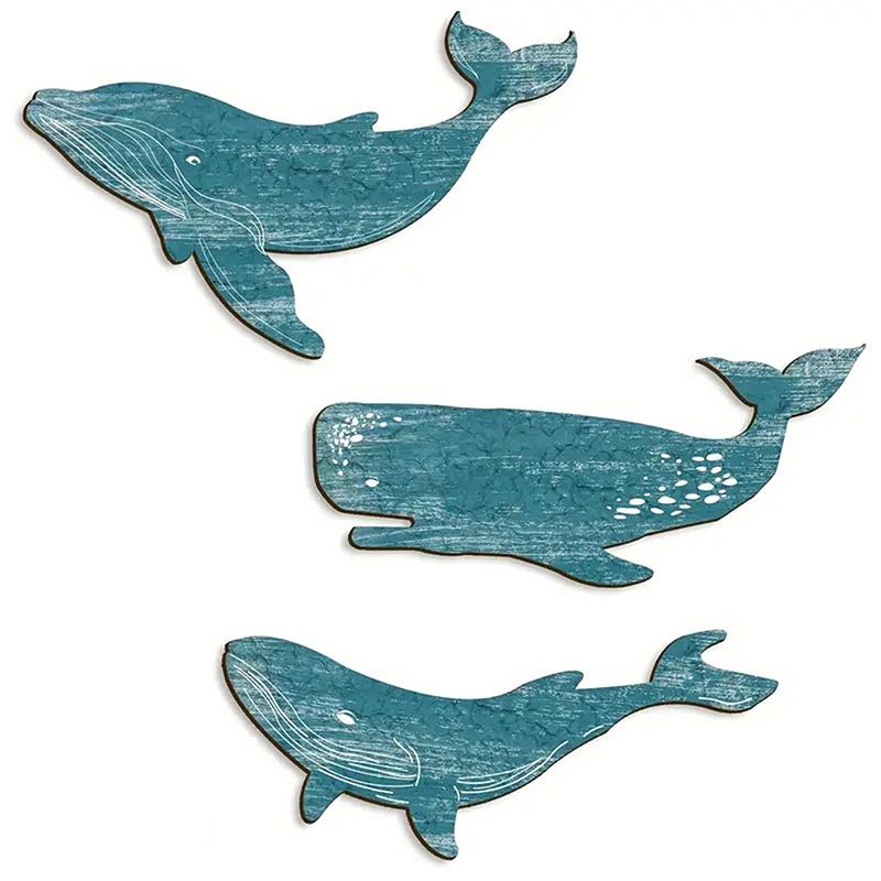 3 Piece Ocean Hanging Decor For Living Room Bedroom Bathroom Blue Whale Beach Wall Decor Wooden Nautical Decor