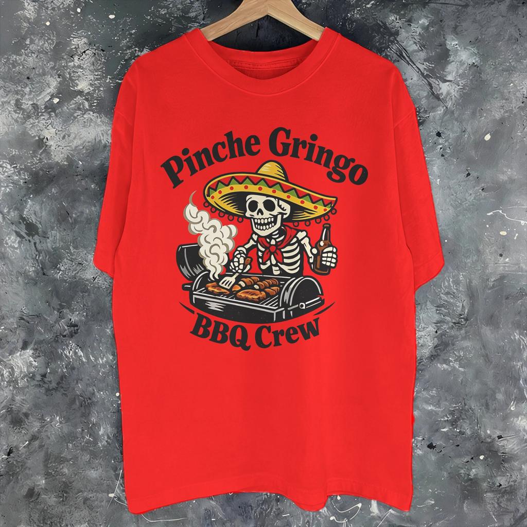 Unisex Wounisex Printed Pinche Gringo Bbq Crew Skeleton Grilling Beer T Shirt Tee Pure Cotton Tshirts Clothing
