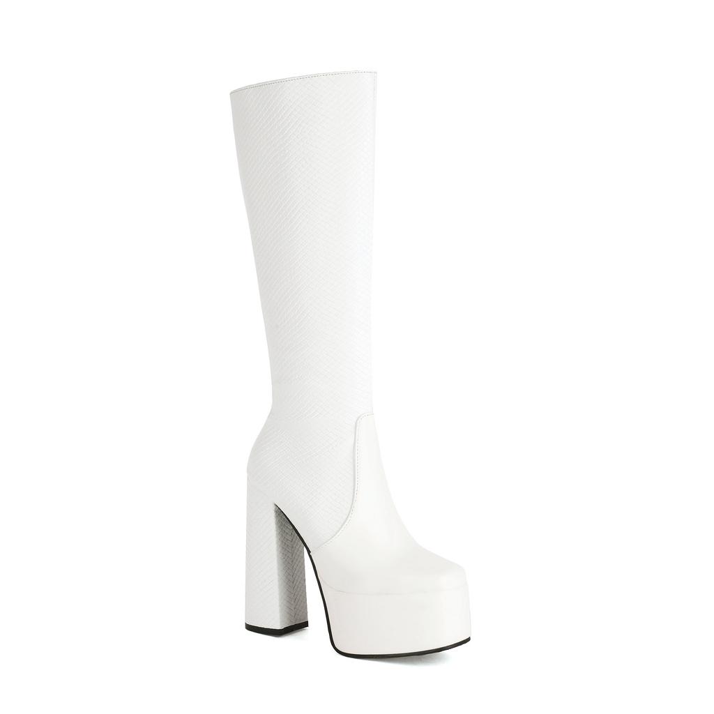 Микрофибра с принтом змеи, вставки из ПУ, платформа, молния, ботфорты до колена, супервысокий полый толстый каблук, полоска, сексуальные женские ботинки