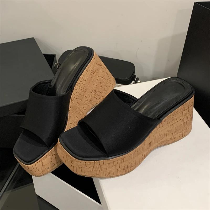 Eilyken Summer Woman Slippers Chunky Platform Wedge Square Toe Thick Bottom Heels Shoes Zapatos De Mujer