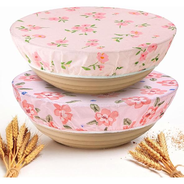Reble Beeswax Bowl Covers, 2 Large Bowl Covers for Bread Proofing Baskets, 12 inch Elastic Cotton Cloth Sourdough Bread Cover, Food Cover Storage