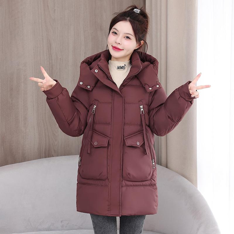 Autumn and Winter 2025 Korean Hooded Bread Jacket Plus Thickened Down Cotton Jacket Women's Mid-Length Loose Cotton Jacket Exterior