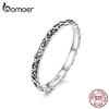 Real 925 Sterling Silver Retro Black Engraved Pattern Rings for Women Stackable Rings