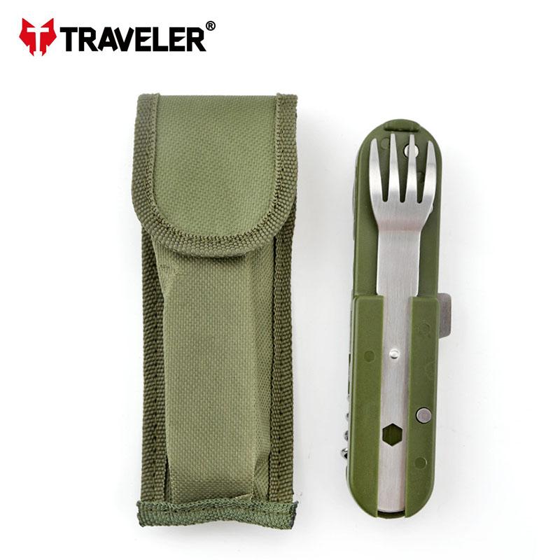 Мультитул походный Traveler K607 нож, ложка, вилка, штопор, открывалка, с чехлом