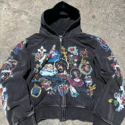 Американский ретро-свитер с капюшоном для мужчин и женщин, парные модели, с принтом черепа и ленивого ветра, с длинными рукавами, на молнии, с капюшоном