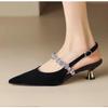 Fashion New Black Silver Low Heels Sandals Women Shiny Crystal Straps Pointed Toe Sandals Woman Slingbacks Pumps Ladies Shoes