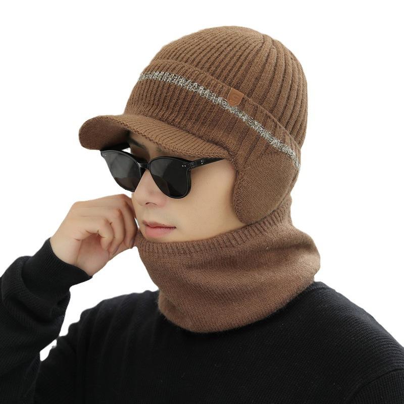 New Velvet Warm Ear Bag Knitted Cap Men's Autumn and Winter Cycling Sports Cold-proof Wool Scarf Cover