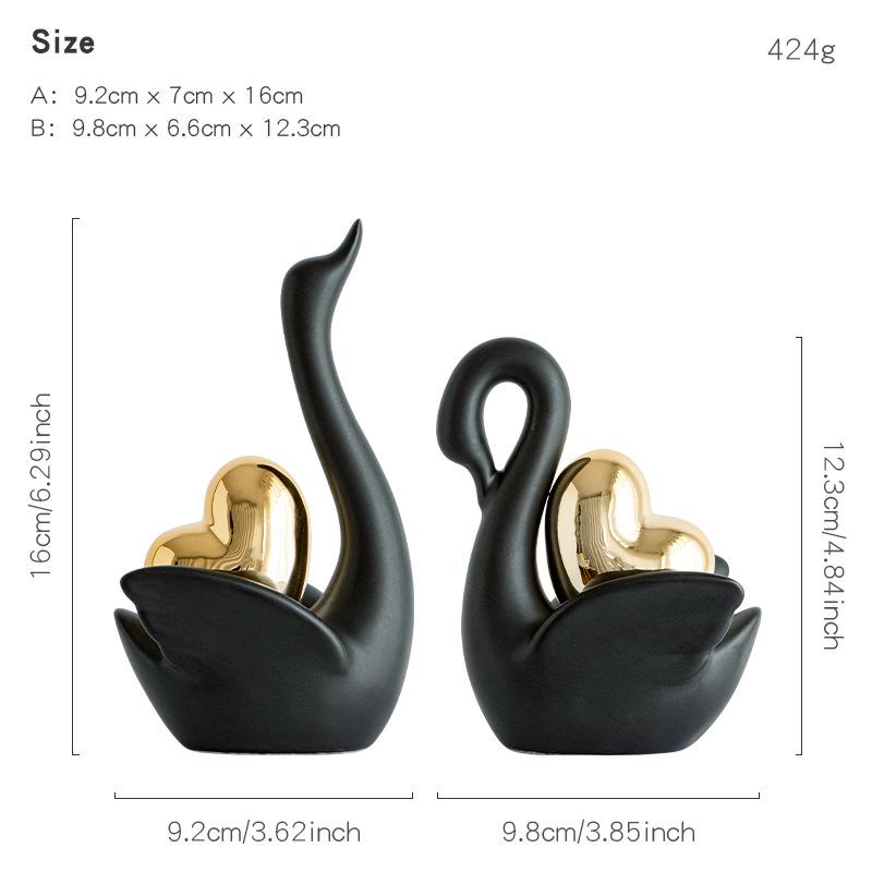Любящая пара лебедей Орнамент Керамические поделки Золотая скульптура любви Белая керамическая фигурка лебедя ТВ-тумба Аксессуары для домашнего декора