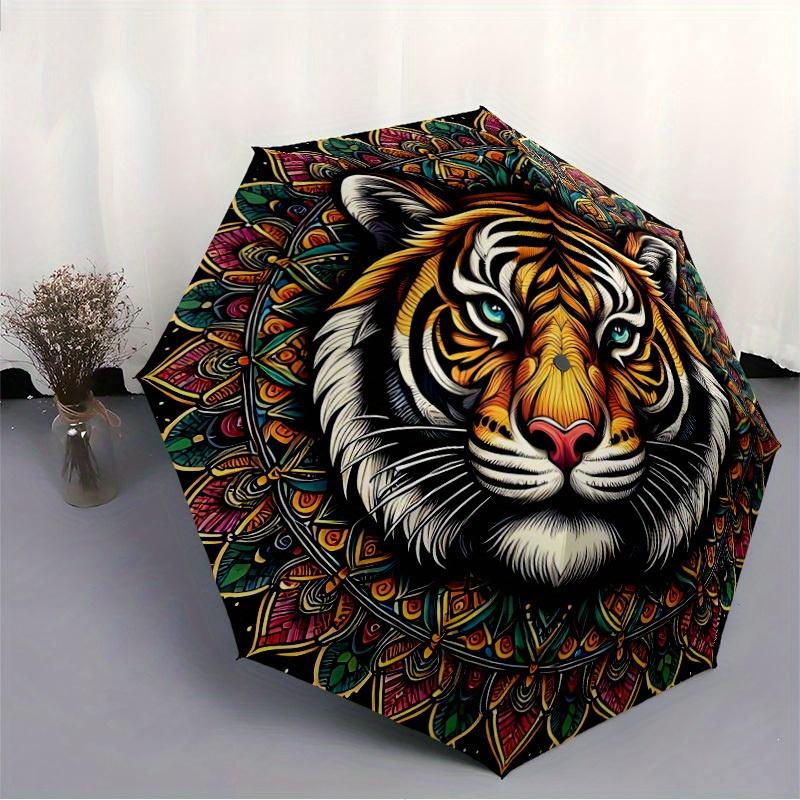 1pc Tiger Mandala PrintAutomatic Folding Umbrella, Portable & Foldable Design with 8 Ribs, Casual Outdoor Accessory yy250804158