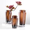 Glass Vase Brown Transparent Geometric Thick Glass Hydroponics Terrarium Floral Arrangement Accessories Home Decoration
