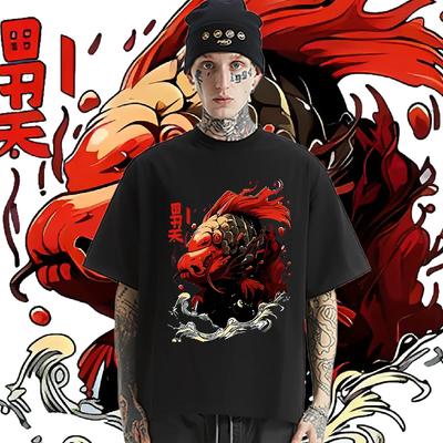 Футболка Fish Japanese Tee Oversize с круглым вырезом, одежда в стиле хип-хоп, мужские летние футболки с принтом, модная уличная свободная рубашка