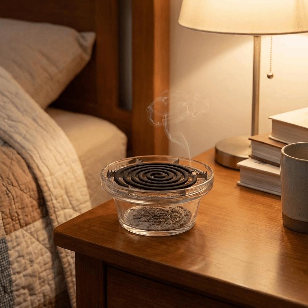 Transparent Glass Incense Burner with Filter Screen Mosquito Coils Tray Tea Ceremony