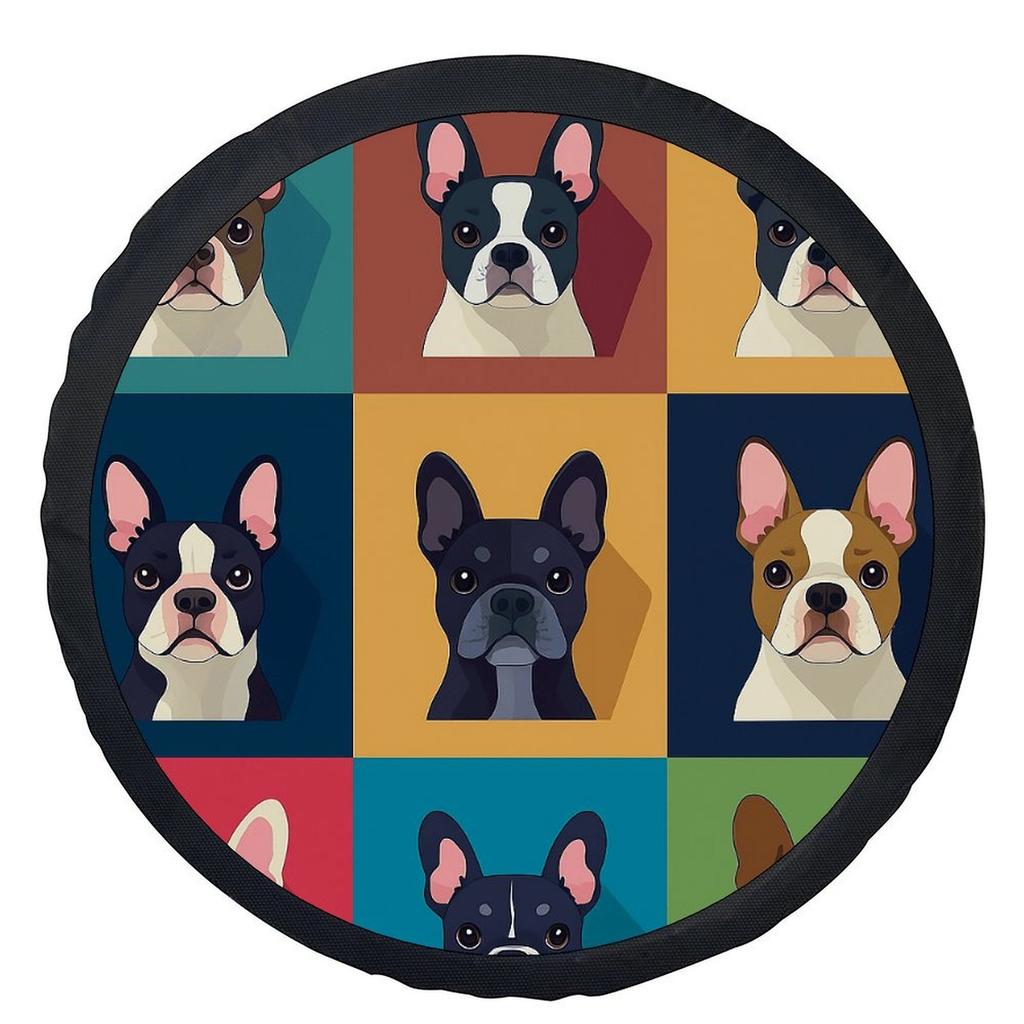 1pc Tire Cover Featuring A French Bulldog Grid Design, Stylish And Universal For Wheel Protection, Compatible With Most Car Whee
