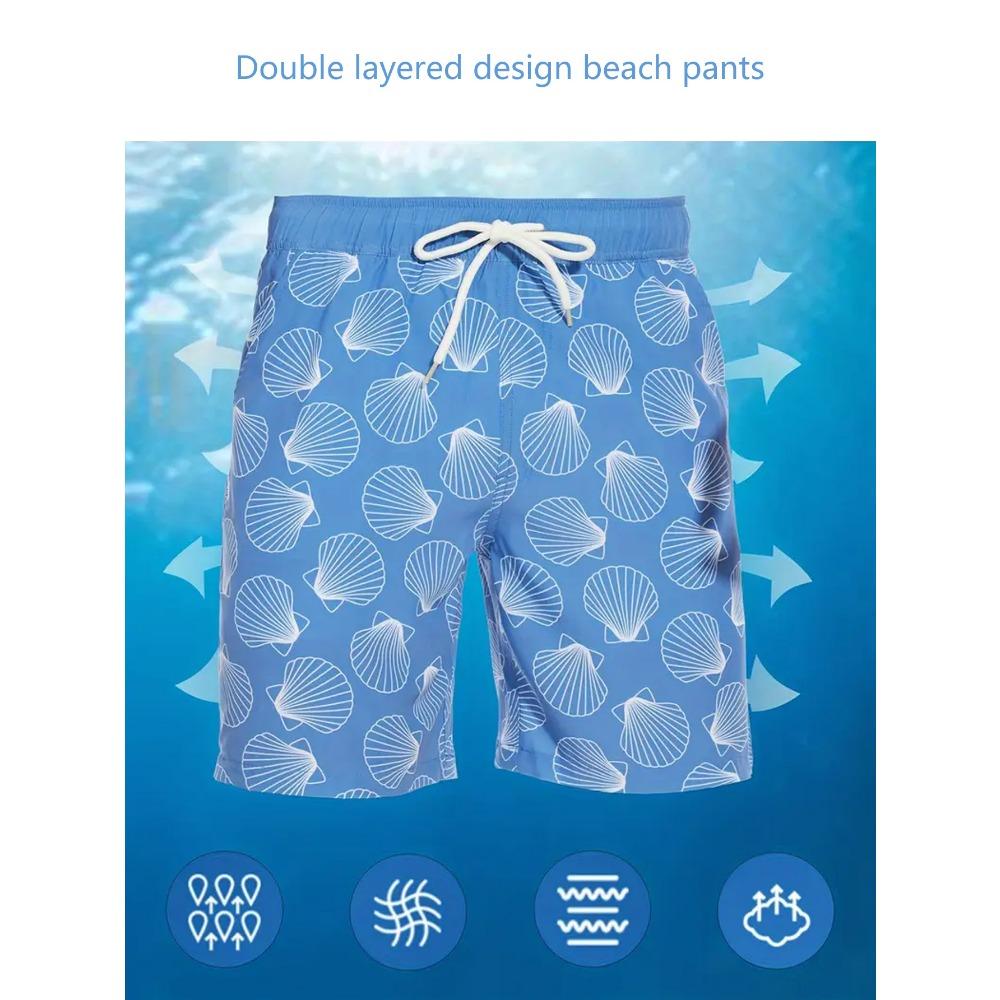 Мужские пляжные шорты - эластичные, дышащие, идеально подходят для активного отдыха летом. Двухслойные пляжные шорты