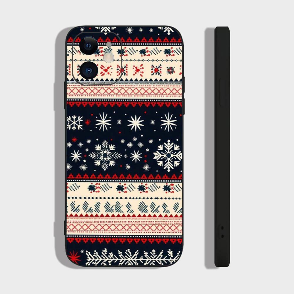 Retro Patterned Red Festive Phone Case For IPhone 17 Air 16 15 14 13 Pro Max 11 12 Black Silicone Cover