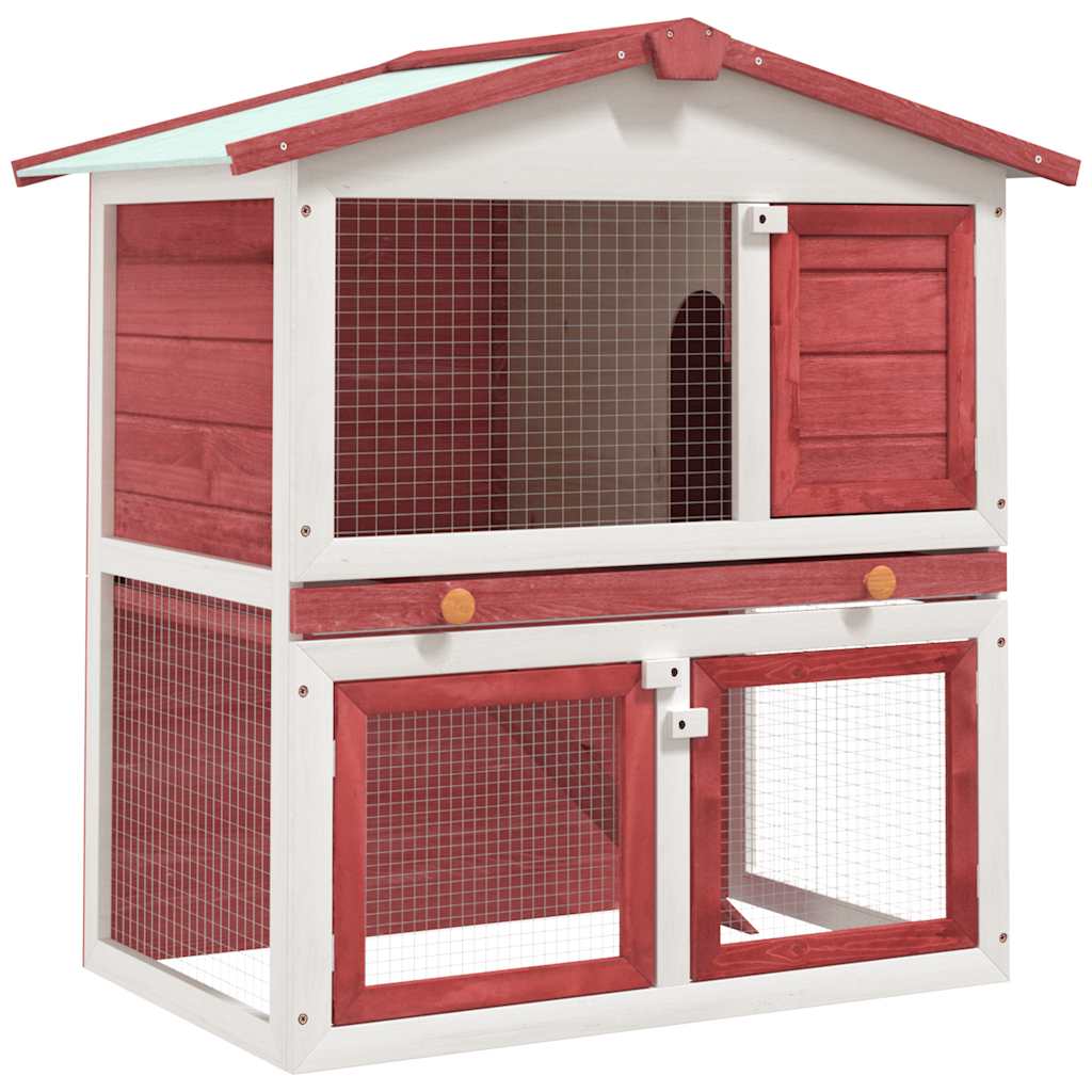 Rabbit Hutch with 3 Doors Red Wood
