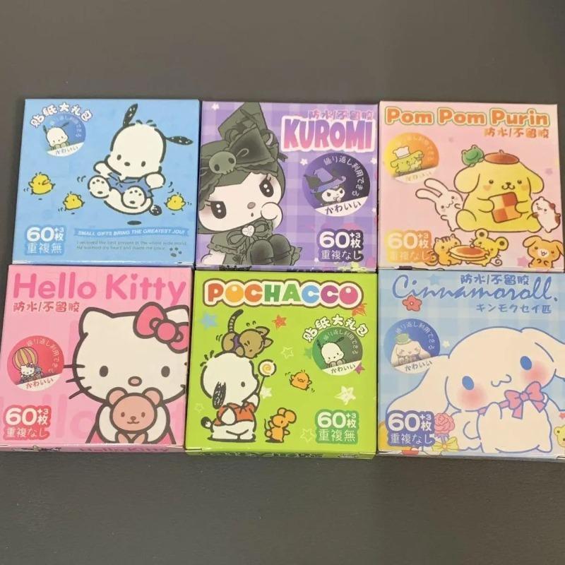 ПОСЛЕДНИЕ 60 шт. Наклейки Hello Kitty Kuromi Cinnamoroll Pochacco, разработанные для детей, девочек, DIY, ноутбука, телефона, дневника. Очаровательные мультяшные наклейки Sanrio