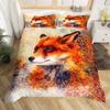 Girls Cartoon Fox Duvet Cover Set Cute Fox Bedding Set Kawaii Animals Comforter Cover Botanical Floral Bedspread Cover Full Size