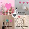 Heart Wall Hooks, 8 Pack, Small Pink Decorative Accessories, Purse Hanger for Girls Room, Stainless Steel, Sturdy Adhesive for Hanging Keys, Bags,