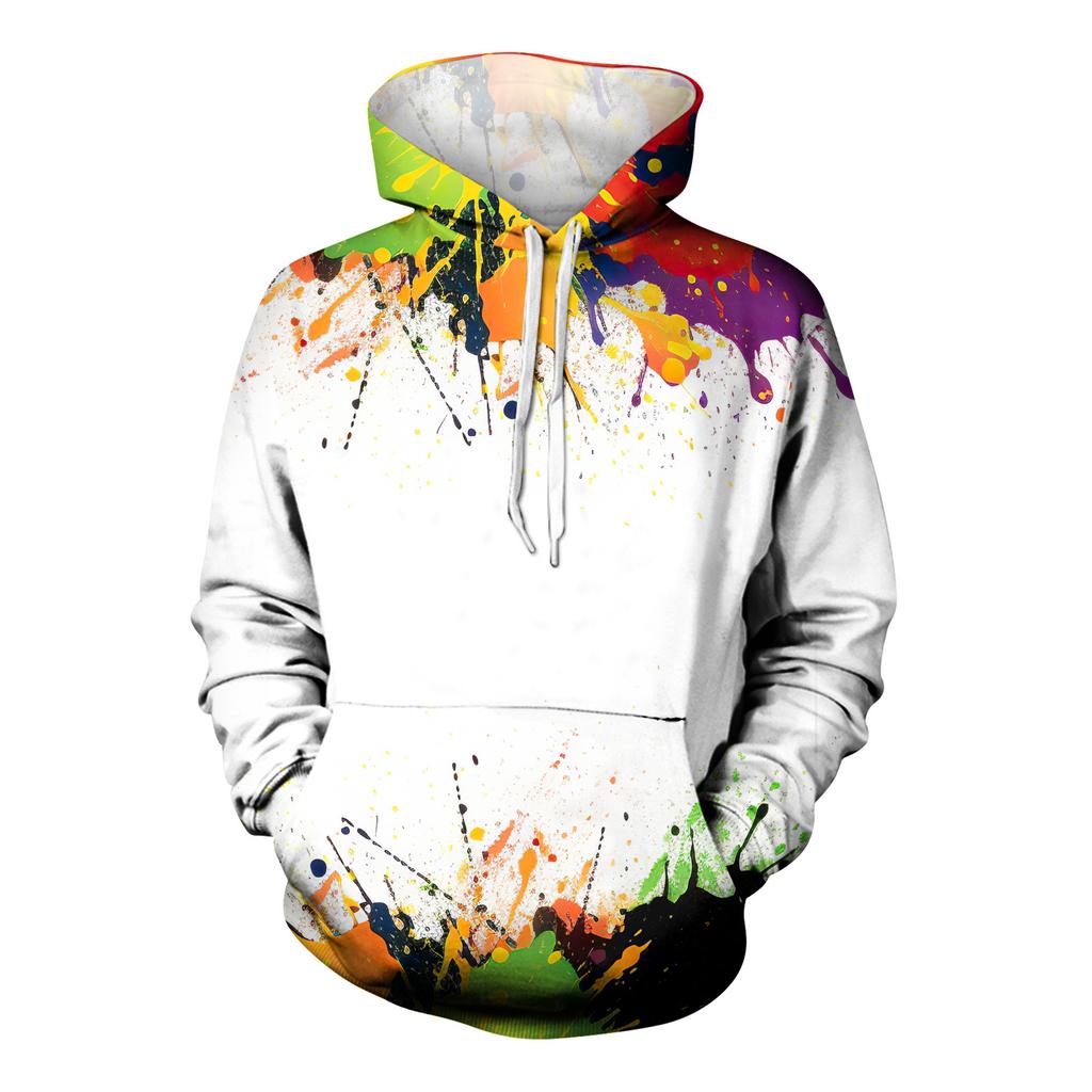 Модный свободный мужской и женский свитер с капюшоном с длинным рукавом и принтом