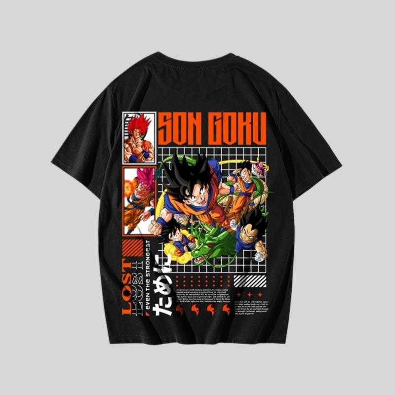 Dragon Ball Z Son Goku Doublesided Graphic TShirt Anime Streetwear Cotton Tee for Men Kids Casual Short Sleeve Top