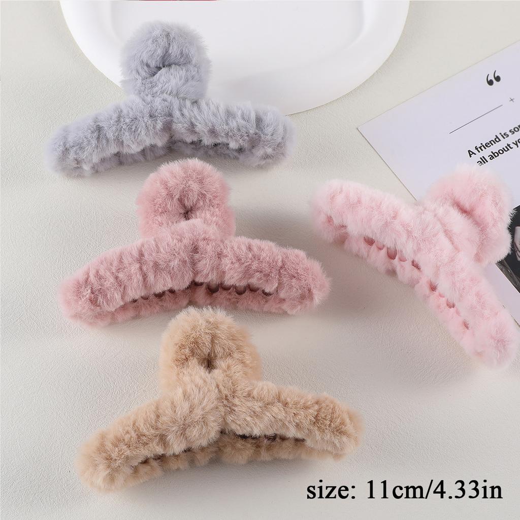 2/4Pcs Plush Hair Claw for Women Elegant Acrylic Hairpins Faux Fur Hair Clip Girls Barrette Headwear Winter Hair Accessories