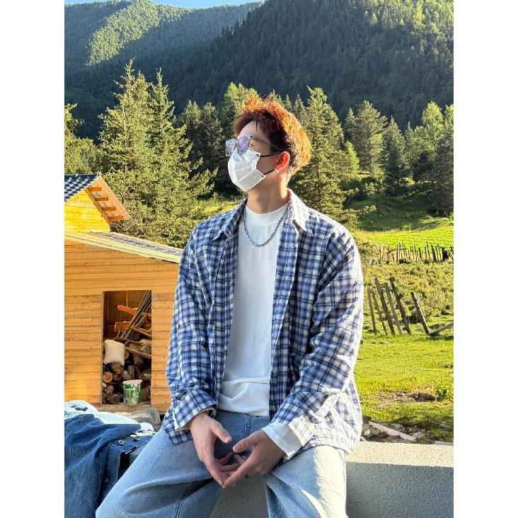 2024 Клетчатая рубашка с длинным рукавом в японском стиле Гонконга Ins Свободная рубашка для мальчиков Летнее модное универсальное повседневное пальто