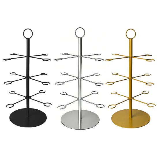 Champagne Tower 3 Tier 12 Brackets Cocktail Tree Stand Metal Wine Glass Display Holder Party Bar Wedding Cocktails Martini Margarita Wine Drinks Stand