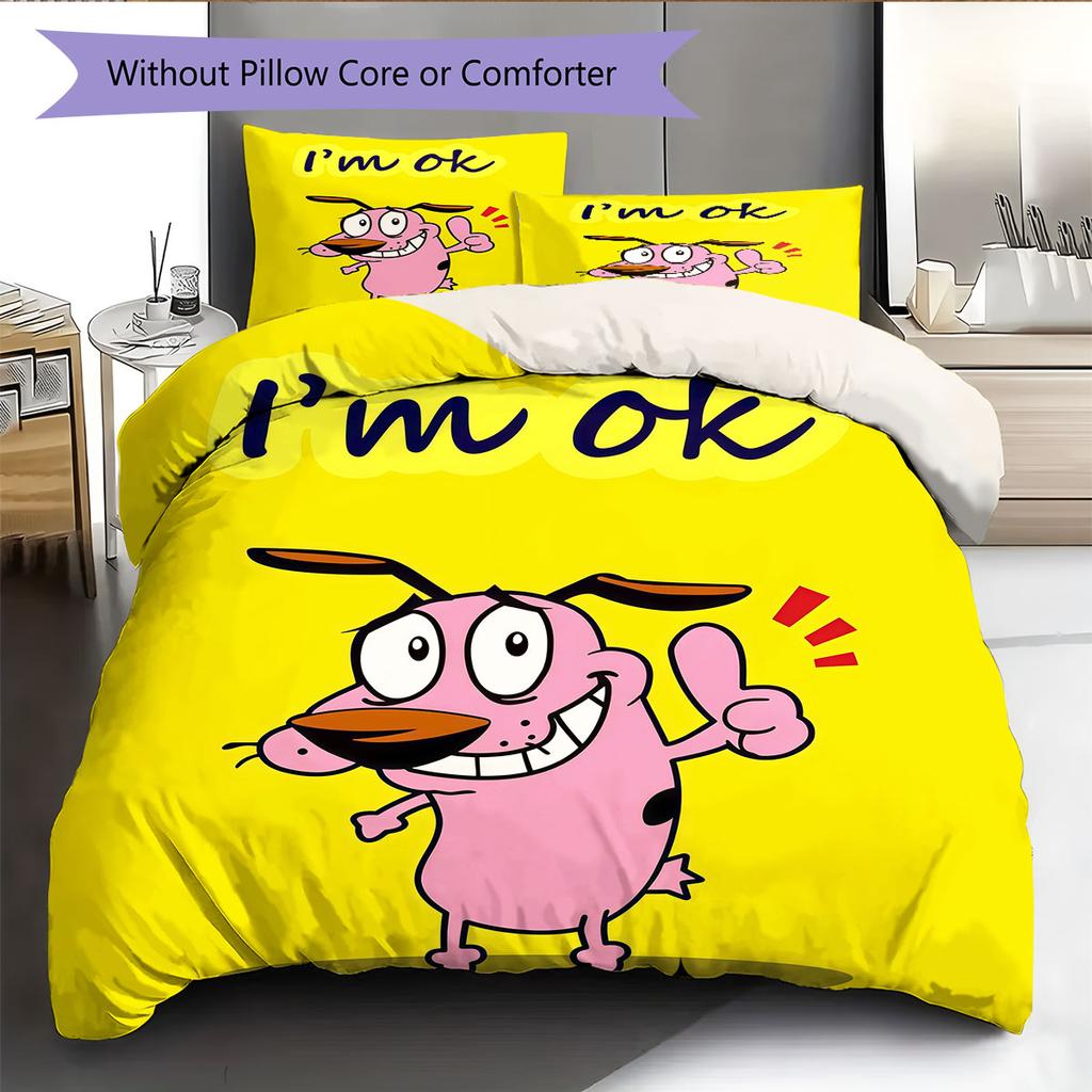 Courage the Cowardly Dog Pattern Bedding Home Decoration Birthday Gift ( 1 duvet cover + 2 pillowcase, without core),fan merchandise.