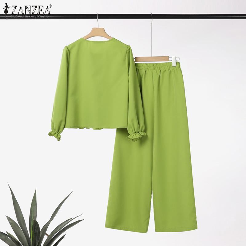 ZANZEA Женский повседневный костюм из двух частей с длинным рукавом и брюками