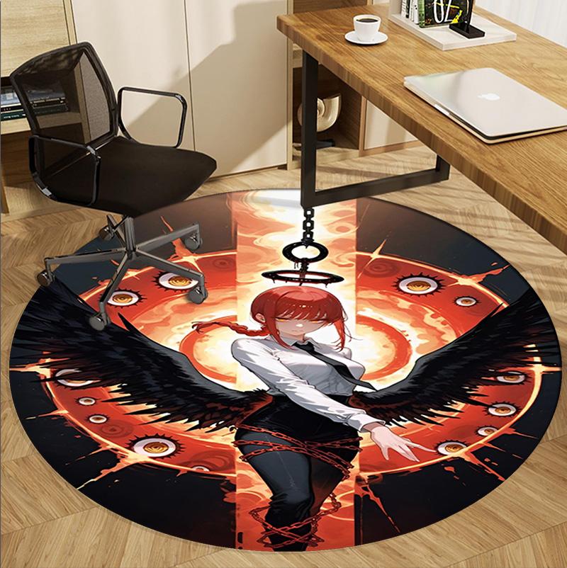 Makima Chainsaw Man Pattern Round Rug, Indoor/Outdoor Mat, for Picnic, Gameroom, Bedroom, Office, Living Room, Home Decor Carpet, Birthday Gift