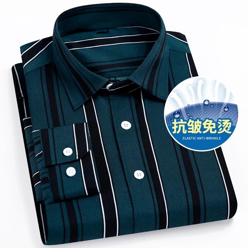 Men's Long Sleeve Casual Shirts No Iron Striped Button Up Square Collar Soft Skin New Style Daily Business Dress Shirts Clothing