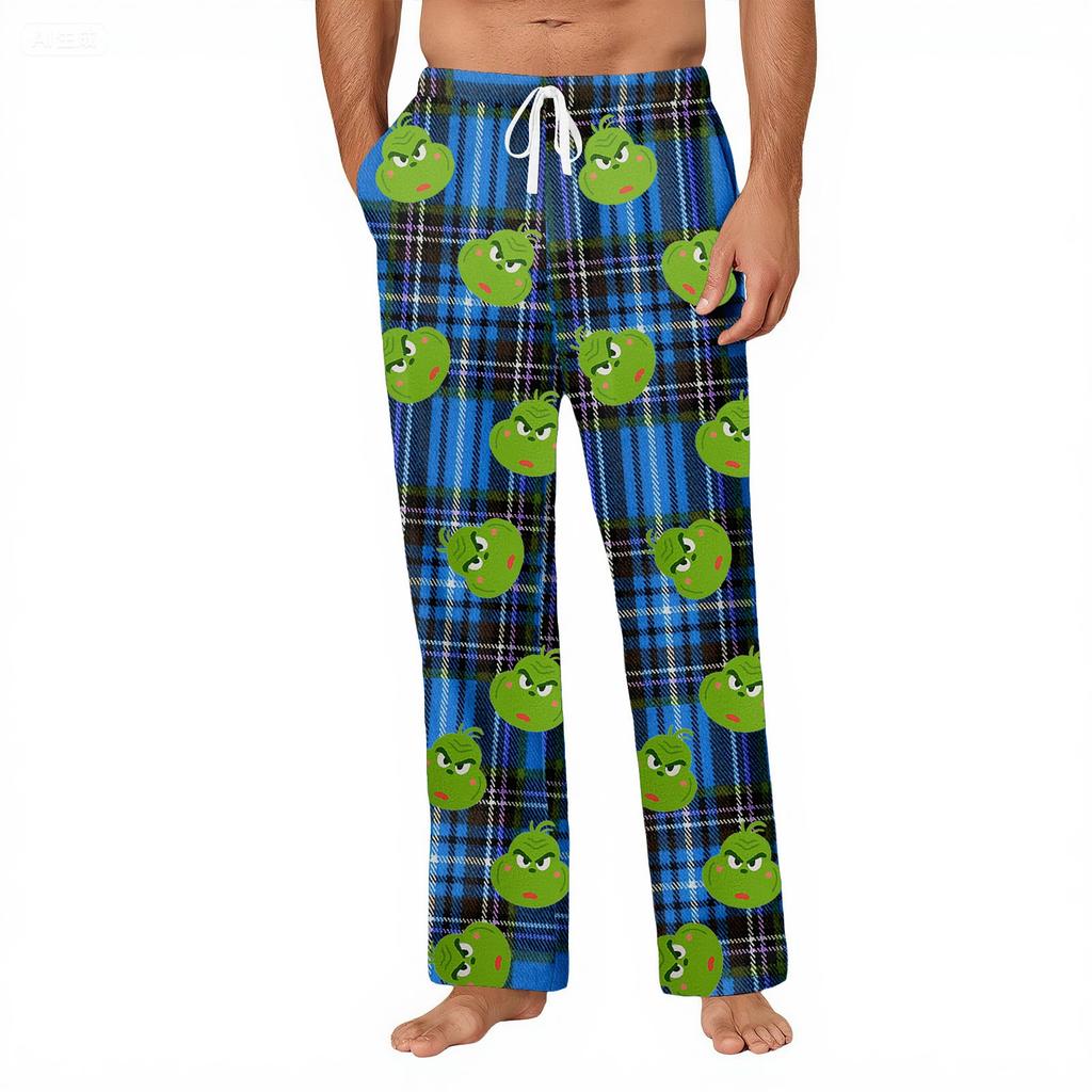 Men's Striped Plaid Print Pocket Casual Pants Home Pajama Pants