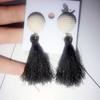Sweet Korean Elegant Button Tassel Pendant Personality Long Earrings Temperament