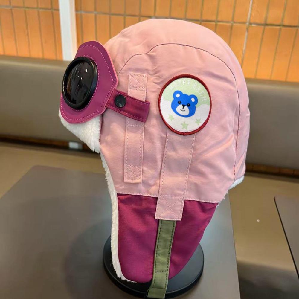 Fashion Cute Cartoon Pilot Hat Cold Proof with Glasses Ear Protection Cap Thickned Windproof Warm Hat Winter