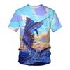 Summer Comfortable Short Sleeved T-shirt Sea Fish Theme Blue Print Loose Oversized Casual Men's Round Neck T-shirt