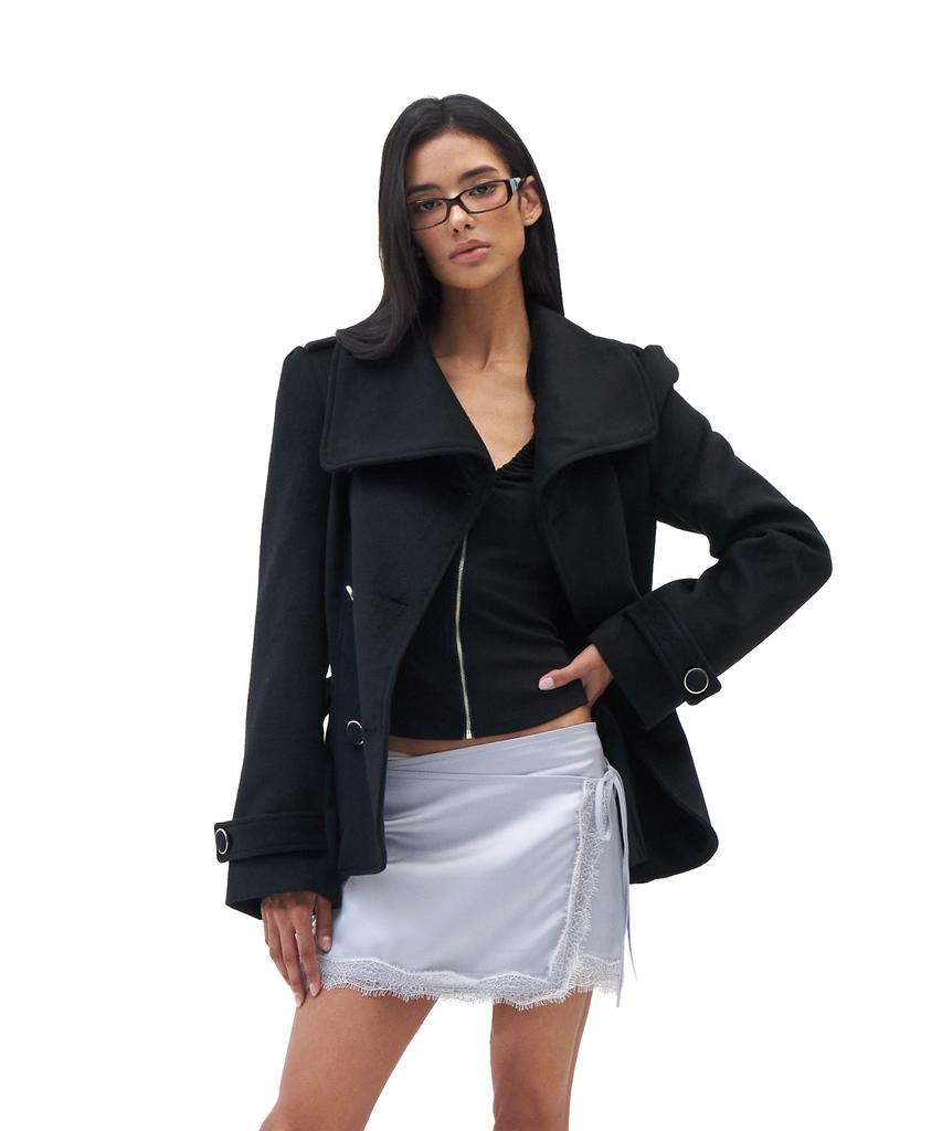 HILLDA Wide Lapel Brushed Jacket [Black]